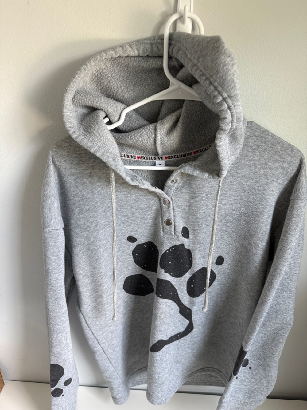 Gray Hooded Pullover with Black Paw Print